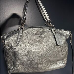 Authentic Coach Silver Leather Satchel Crossbody Bag F37857
